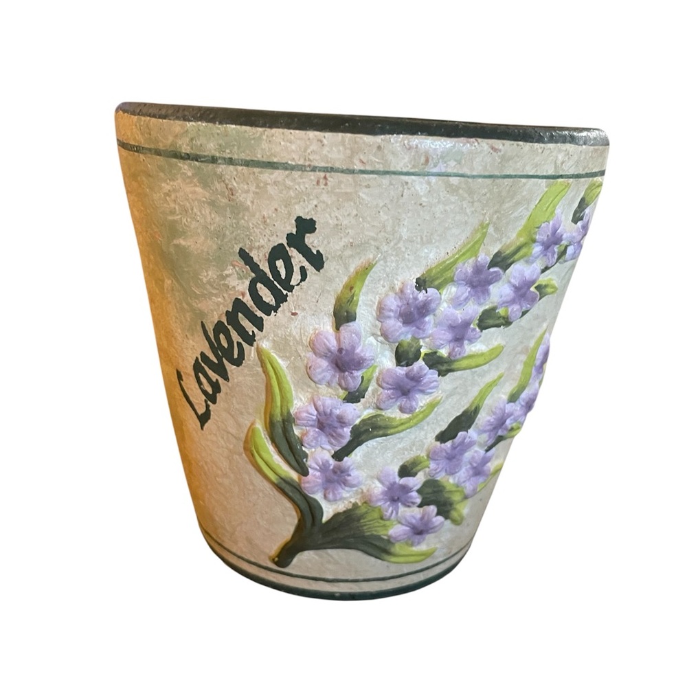Vintage 5" Cache Pot w/Raised Lavender Flowers Distressed Design